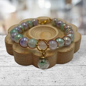 Handmade wirewrapped Elegant purple & green Beaded Bracelet